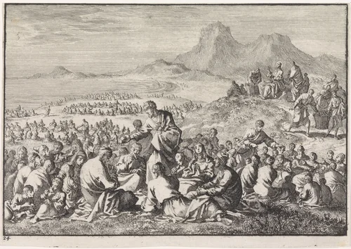 Wonderbaarlijke vermenigvuldiging van de zeven broden en de twee vissen by Jan Luyken, print, 1703