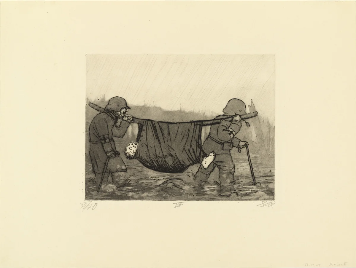 Transporting the Wounded in Houthulst Forest (Verwundetentransport im Houthulster Wald) from The War (Der Krieg) by Otto Dix, print, 1924