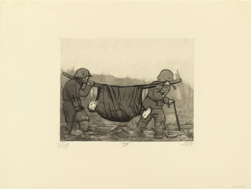 Transporting the Wounded in Houthulst Forest (Verwundetentransport im Houthulster Wald) from The War (Der Krieg) by Otto Dix, print, 1924