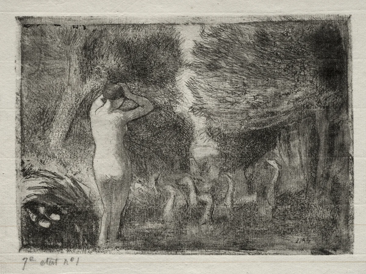 Bather and Geese by Camille Pissarro, print, 1895