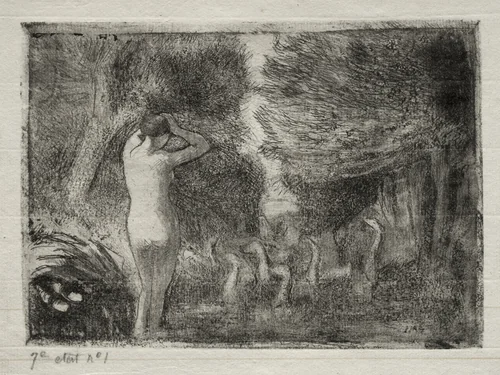 Bather and Geese by Camille Pissarro, print, 1895