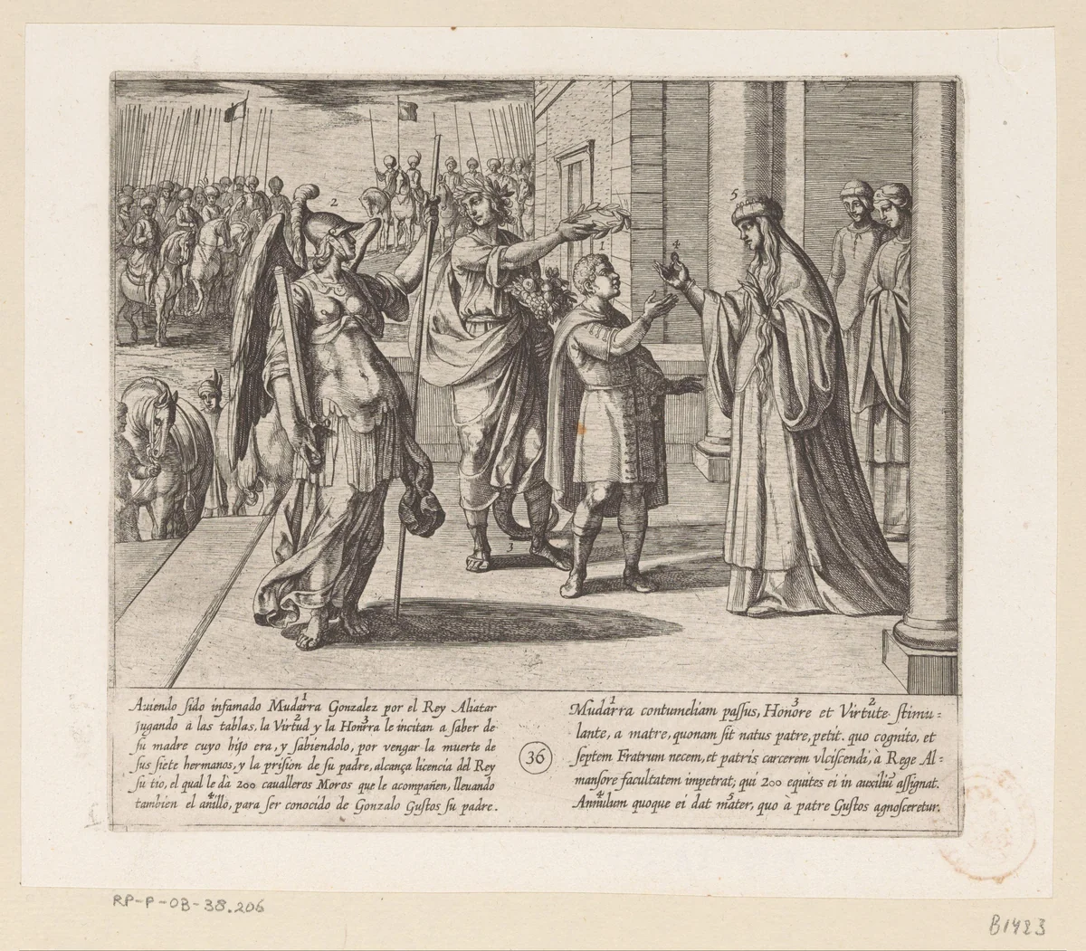 Mudarra neemt afscheid van zijn moeder en gaat zijn vader zoeken by Antonio Tempesta, print, 1612