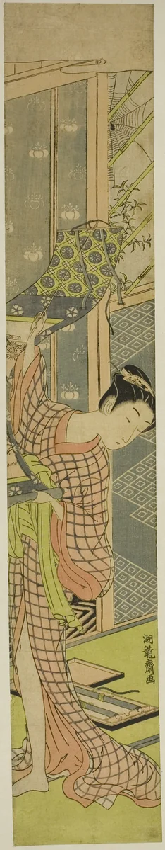Young Woman Hanging a Painting by Isoda Koryusai, print, 1766-1776