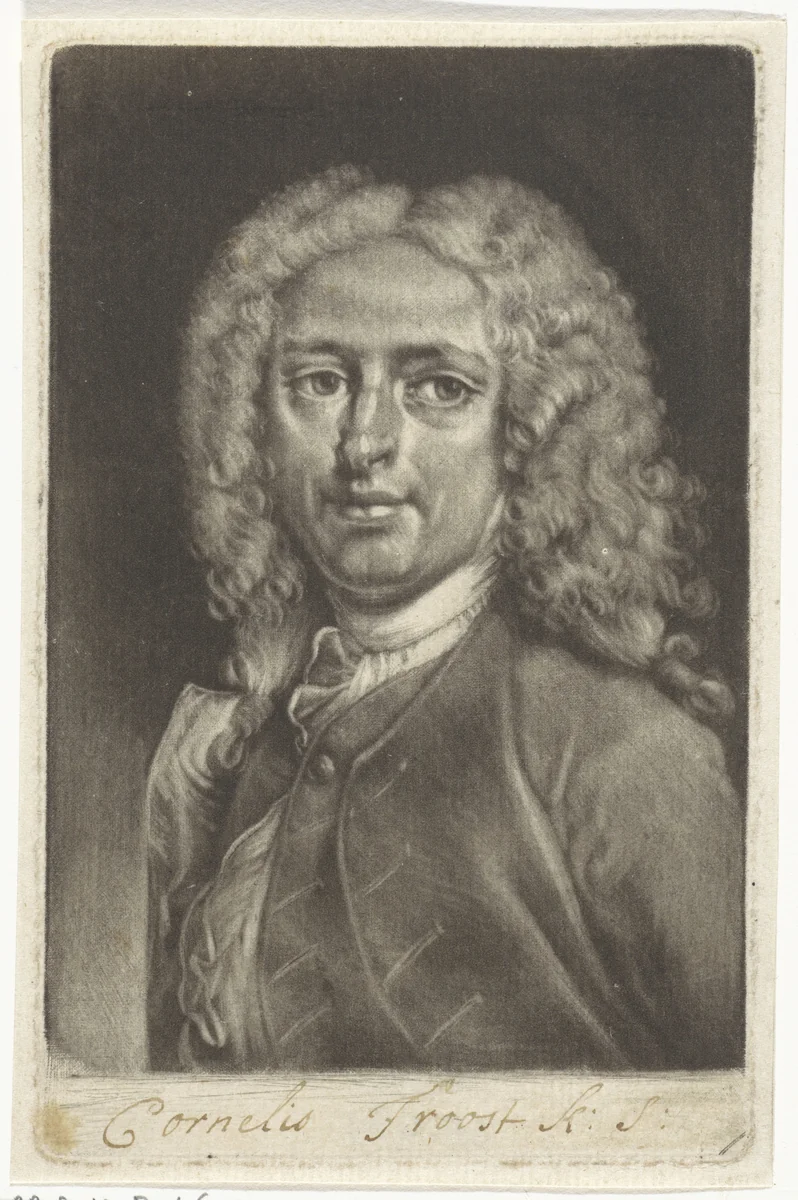 Portret van de schilder en prentmaker Cornelis Troost by Arnout Rentinck, print, 1722-1775