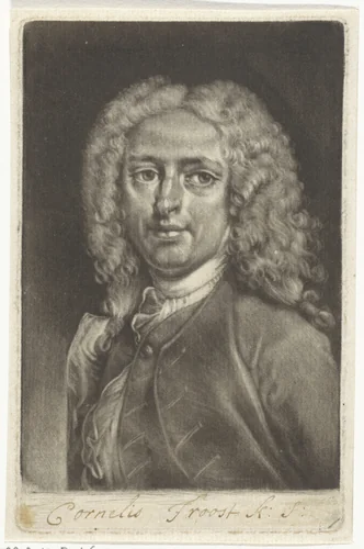 Portret van de schilder en prentmaker Cornelis Troost by Arnout Rentinck, print, 1722-1775