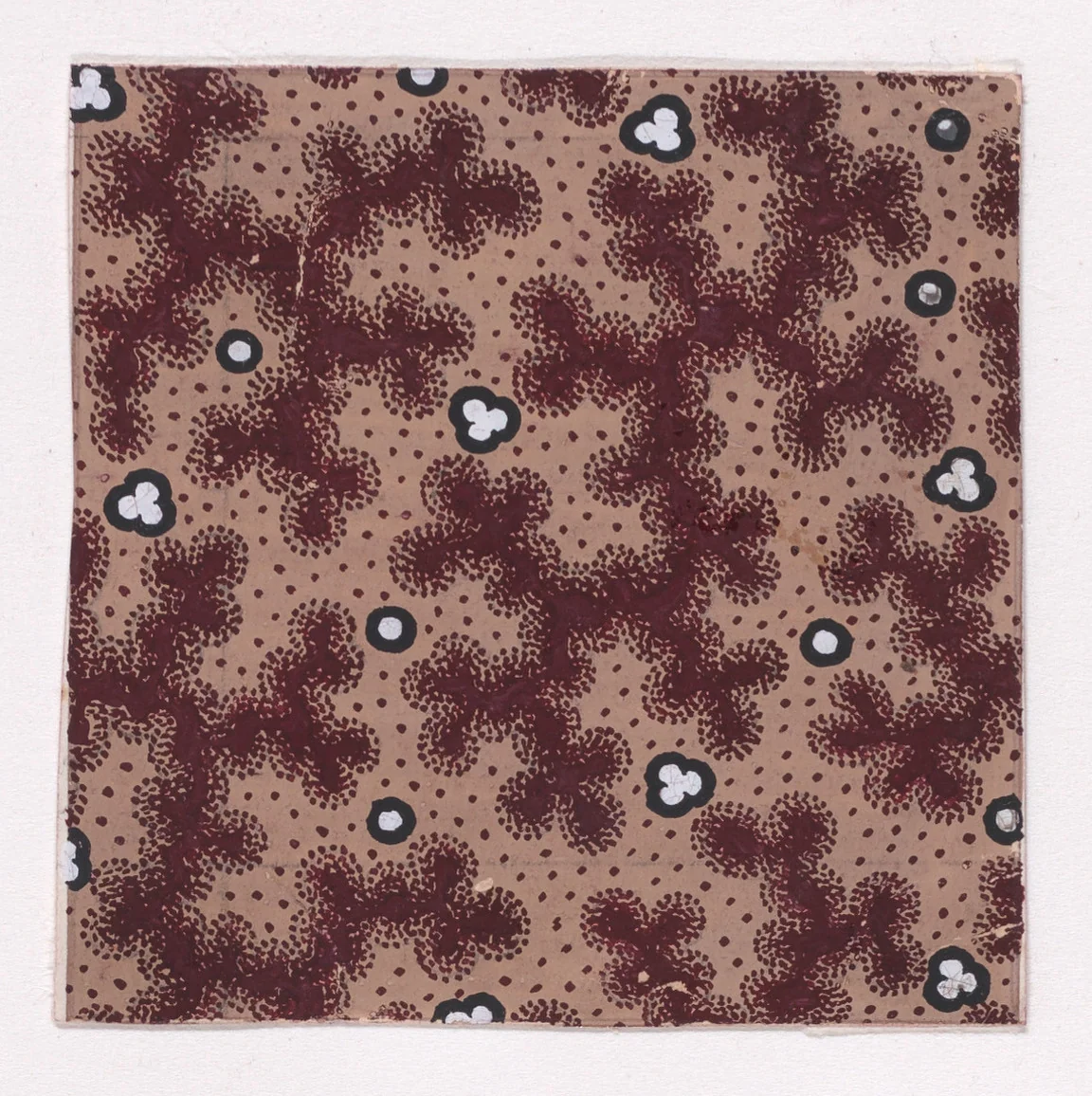 Textile Design with Abstract Bundles of Stylized Leaves and Pearls Over Dotted Background by anonymous, drawing, 1840