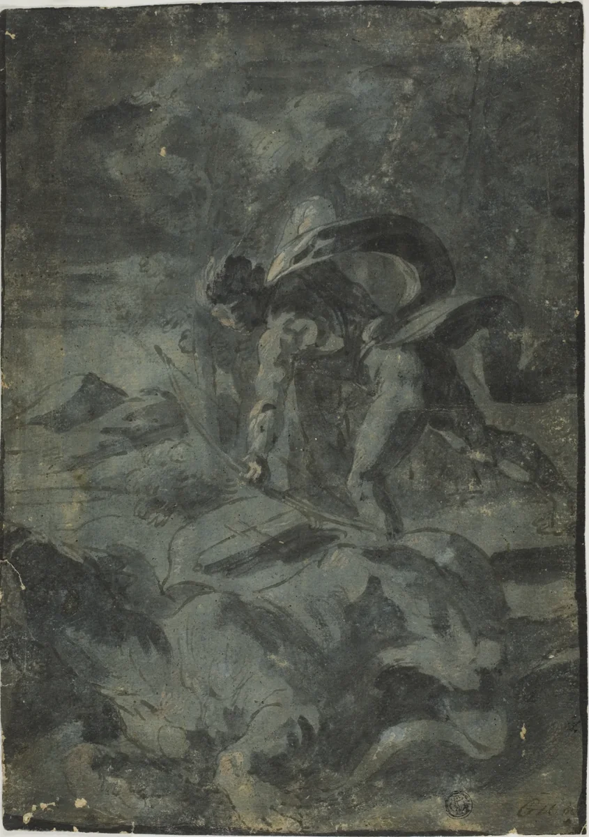 Apollo Killing Lion by Guido Reni or Francesco Monti, drawing, 1595-1642
