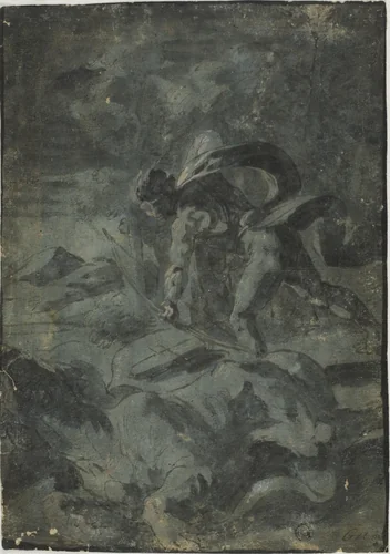 Apollo Killing Lion by Guido Reni or Francesco Monti, drawing, 1595-1642