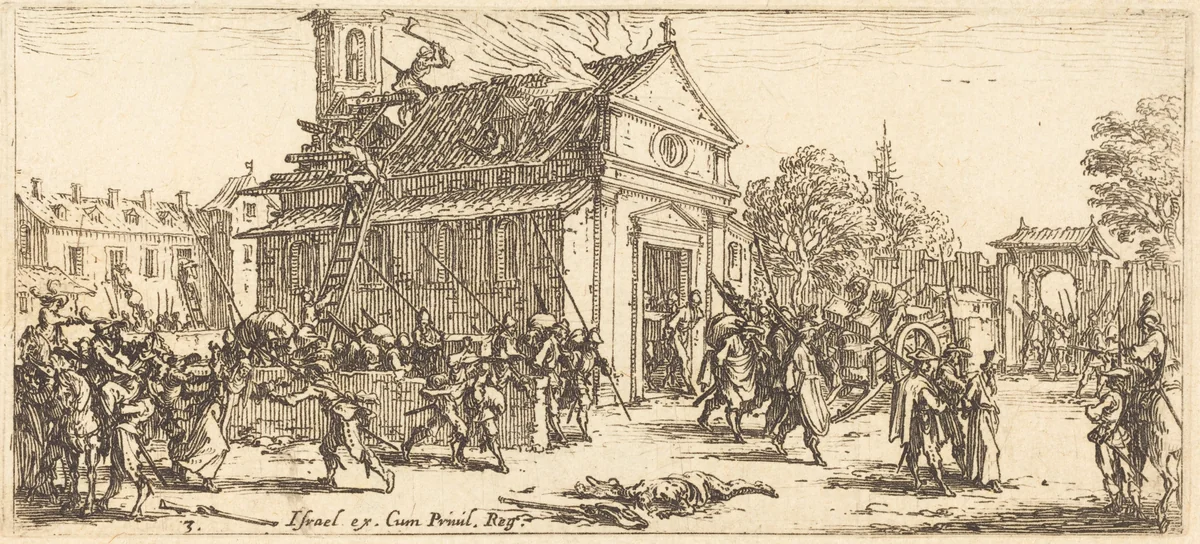Pillaging a Monastery by Jacques Callot, print, 1633