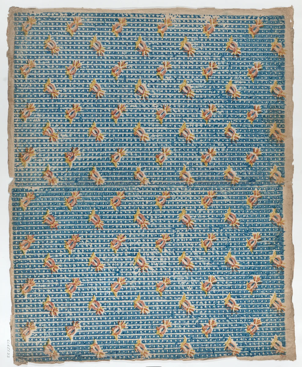 Book cover with overall blue dot and floral pattern by anonymous, print, 1700-1800