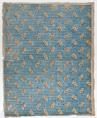Book cover with overall blue dot and floral pattern by anonymous, print, 1700-1800