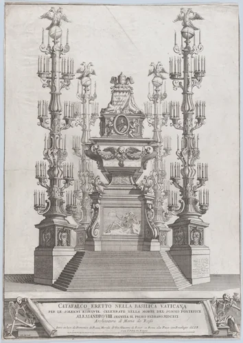 Catafalco Eretto Nella Basilica Vaticana ...per Alessandro VIII by Alessandro Specchi, print, 1691