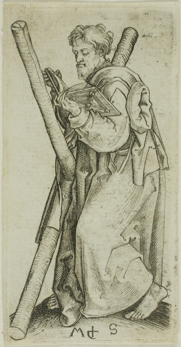 St. Andrew, from Apostles by Martin Schongauer, print, 1450-1491