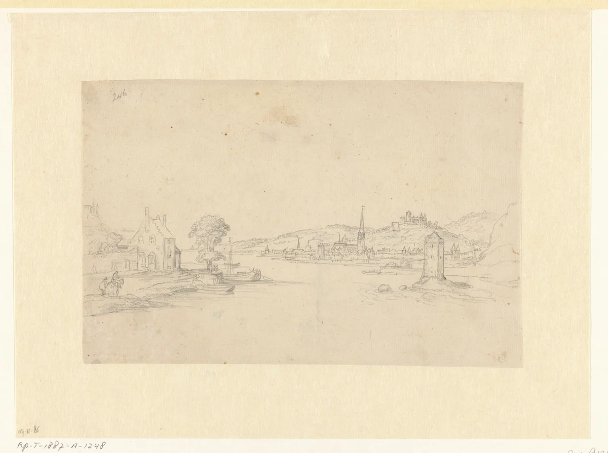 Gezicht op Bingen by Gerard van der Horst, drawing, 1610-1628