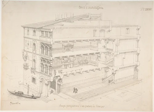 Perspectival Cross-Section of a Venetian Palace by Eugène-Emmanuel Viollet-le-Duc, drawing, 1830-1879
