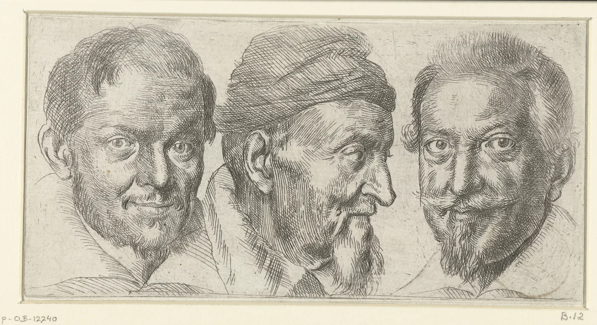 Portret van Camillo Graffico, Ercole Pedemonte en Antonio Carone by Ottavio Mario Leoni, print, 1588-1630