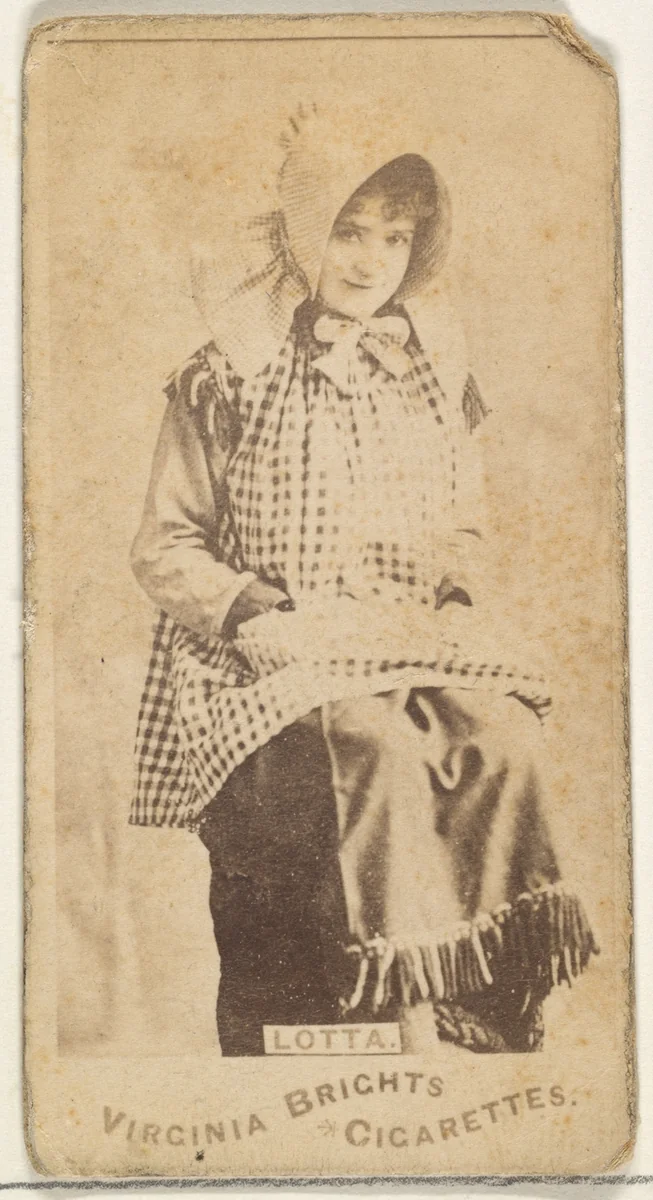 Lotta, from the Actors and Actresses series (N45, Type 1) for Virginia Brights Cigarettes by Allen & Ginter, photograph, 1885-1891