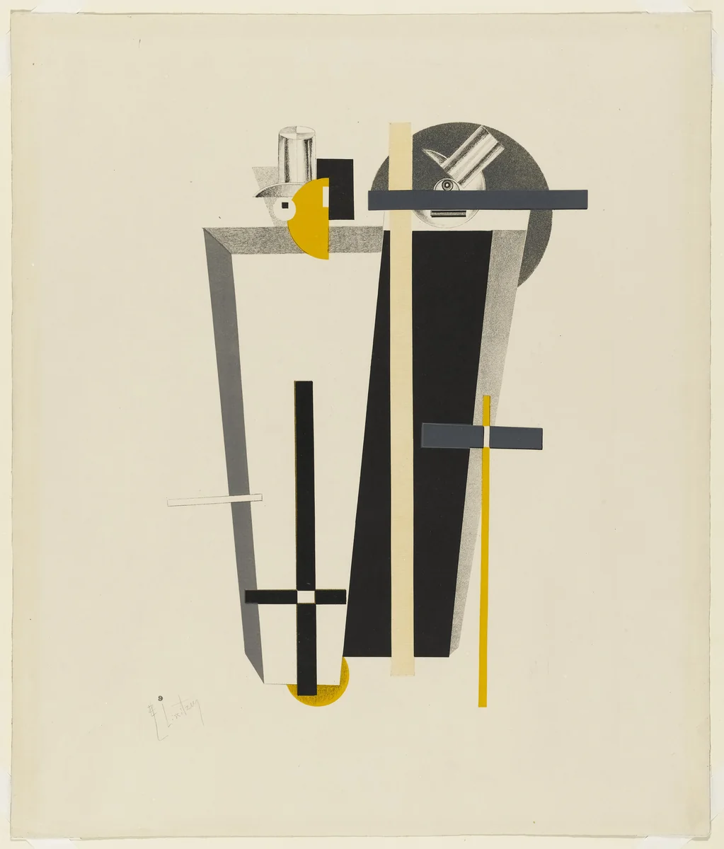 Gravediggers (Totengräber) from Figurines: The Three-Dimensional Design of the Electro-Mechanical Show Victory over the Sun (Figurinen, die plastische Gestaltung der elektro-mechanischen Schau Sieg über die Sonne) by El Lissitzky, print, 1920