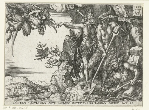 De rijke man door duivels naar de hel gevoerd by Unknown, print, 1554