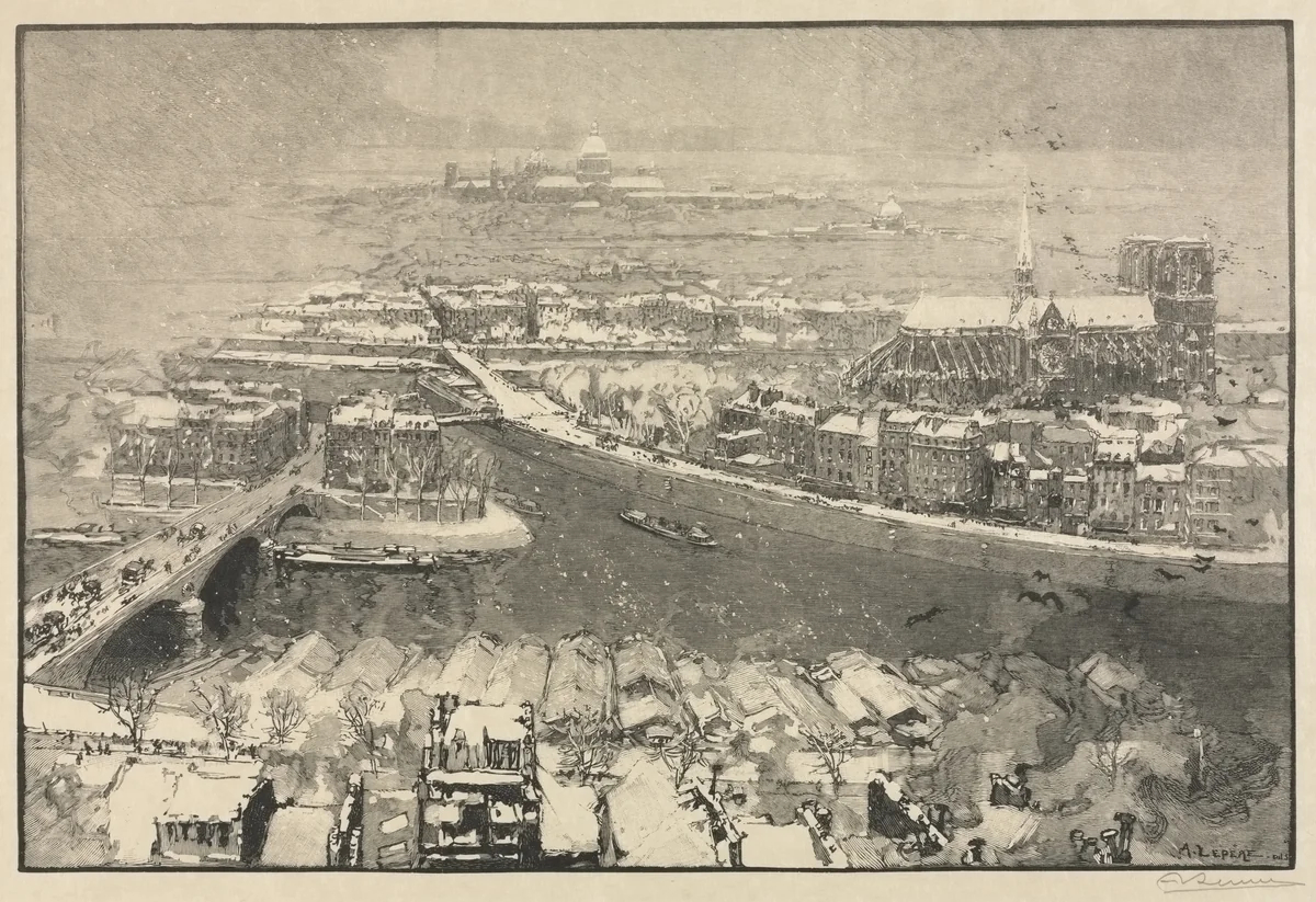 Paris under Snow by Auguste Louis Lepère, print, 1890