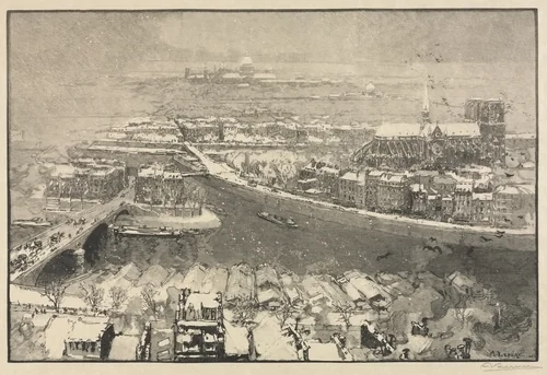 Paris under Snow by Auguste Louis Lepère, print, 1890