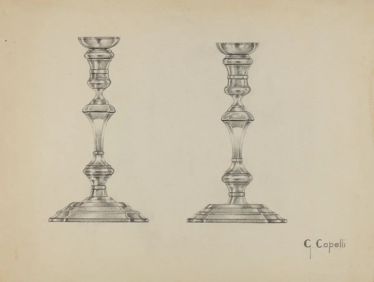 Silver Candlesticks by Giacinto Capelli, index of american design, 1936