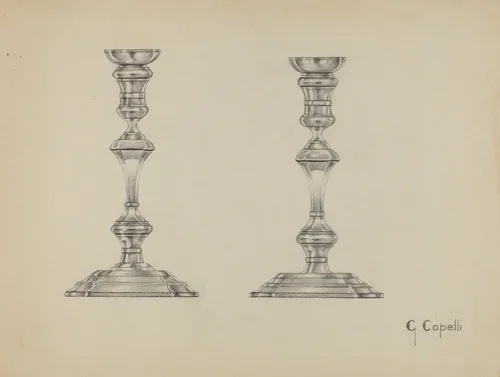 Silver Candlesticks by Giacinto Capelli, index of american design, 1936