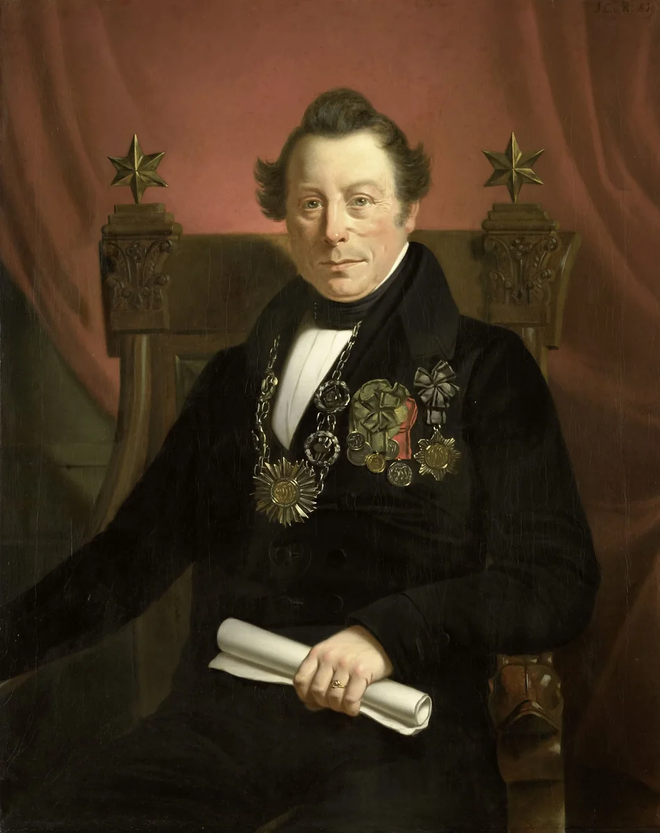 Portrait of Coenraad van Hulst, Actor, as President of the Arts-Promoting Company VW in Amsterdam (so named after the founders Casper Vreedenberg and Jan van Well) by Jan Cornelis van Rossum, painting, 1839