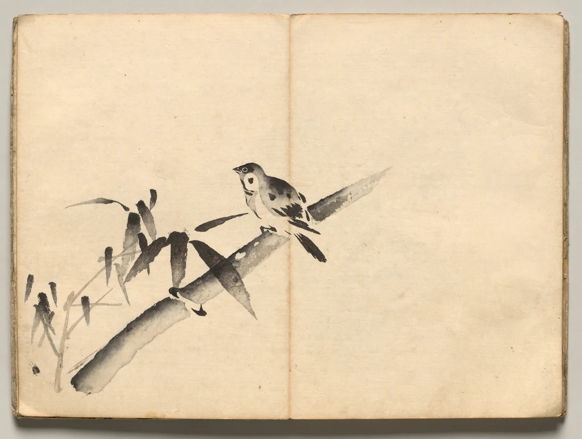 Sparrow in Bamboo from Ōkyo Picture Book by Maruyama Ōkyo (円山応挙), book, 1850