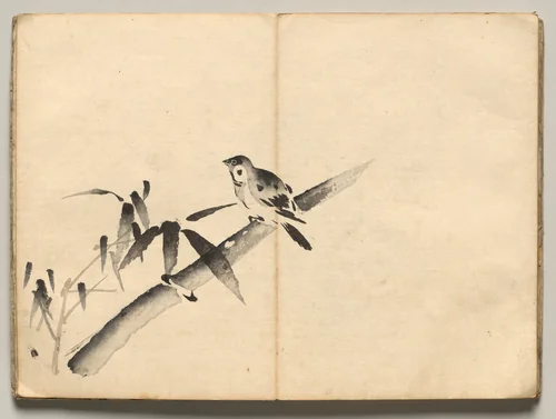 Sparrow in Bamboo from Ōkyo Picture Book by Maruyama Ōkyo (円山応挙), book, 1850