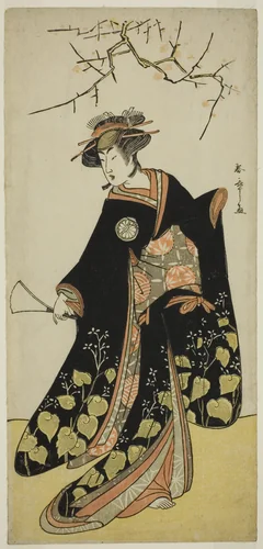 The Actor Segawa Kikunojo III as the Spirit of Joro-gumo (Harlot Spider) Disguised as the Maiko Tsumagiku (?), in the Play Shitenno Tonoi no Kisewata (?), Performed at the Nakamura Theater (?) in the Eleventh Month, 1781 (?) by Katsukawa Shunsho (勝川 春章), print, 1776-1786