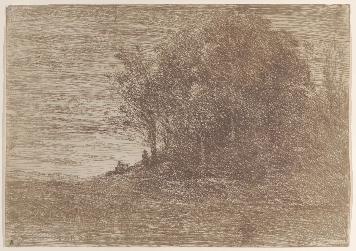 The Woods of the Hermit (Le Bois de l'ermite) by Camille Corot, print, 1858