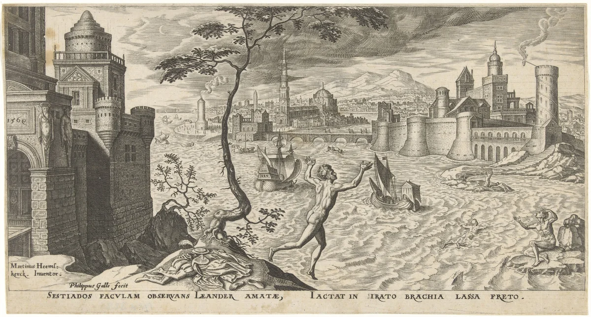Hero en Leander by Unknown, print, 1569