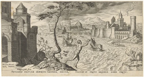 Hero en Leander by Unknown, print, 1569