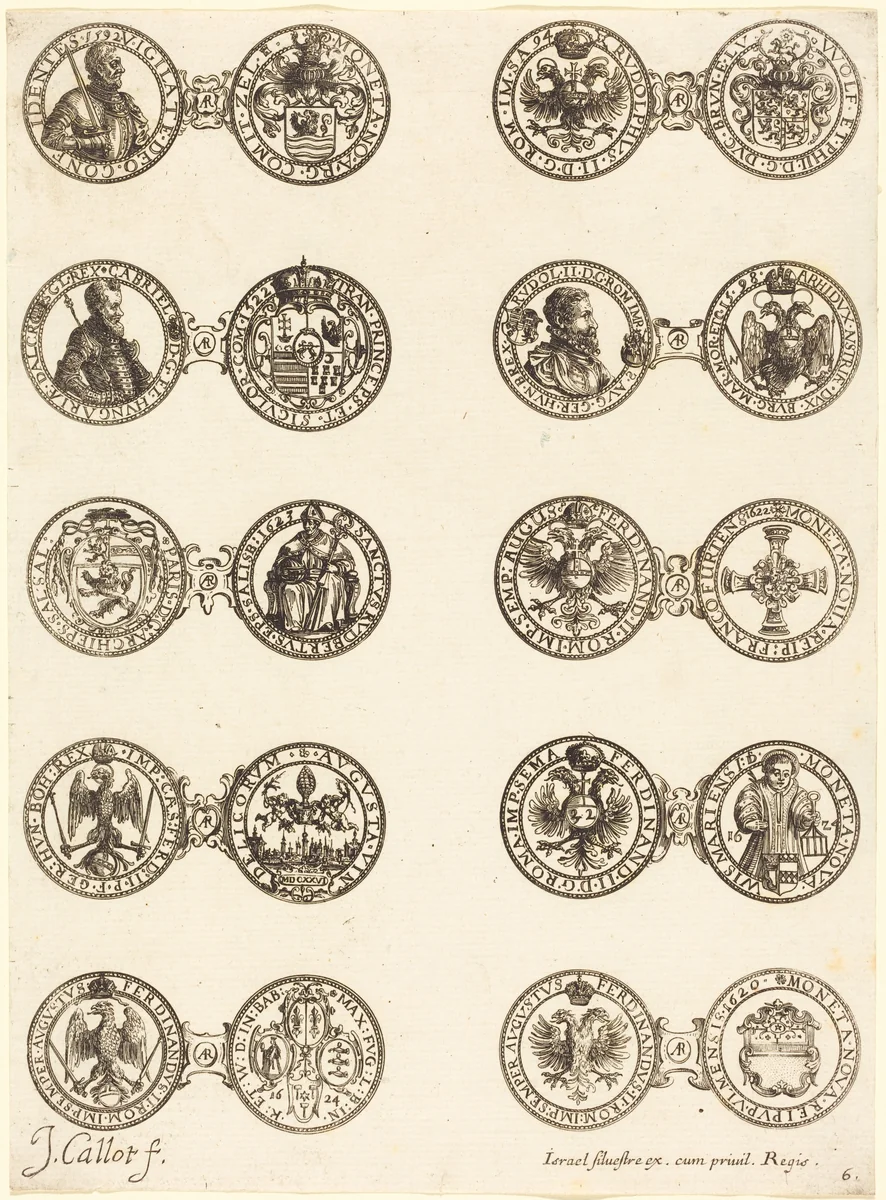 Coins [plate 6] by Jacques Callot, print, 1624-1634