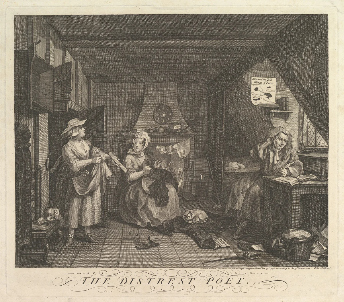 The Distrest Poet by William Hogarth, print, 1740