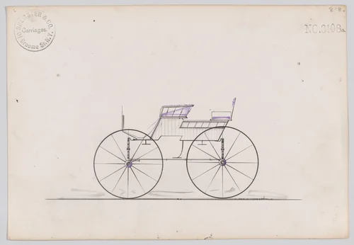 Design for 4 seat Phaeton, no top, no. 3108a by Brewster & Co., drawing, 1875