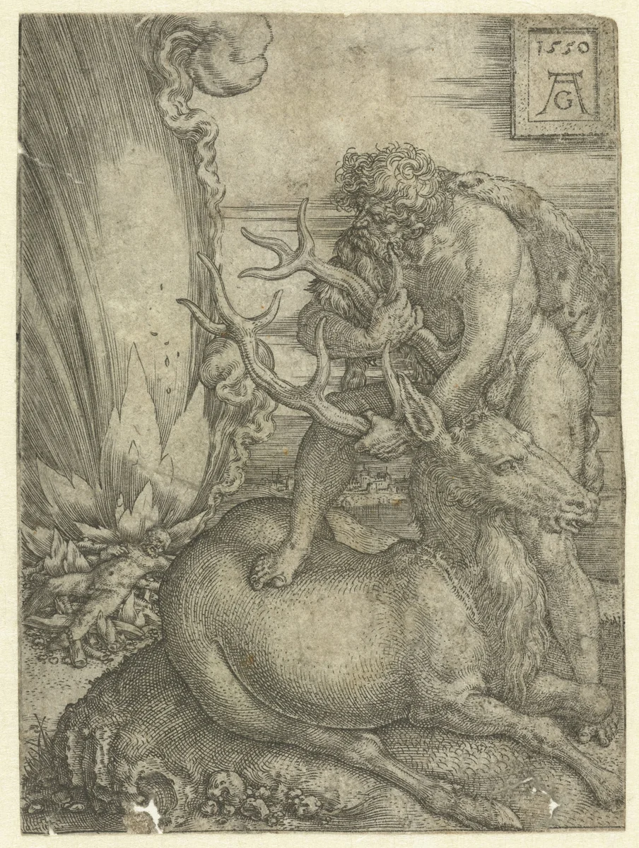 Hercules vangt het Arcadische hert by Unknown, print, 1550