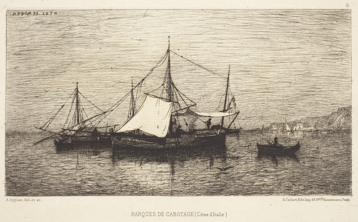 Barques de Cabotage by Adolphe Appian, print, 1818-1898