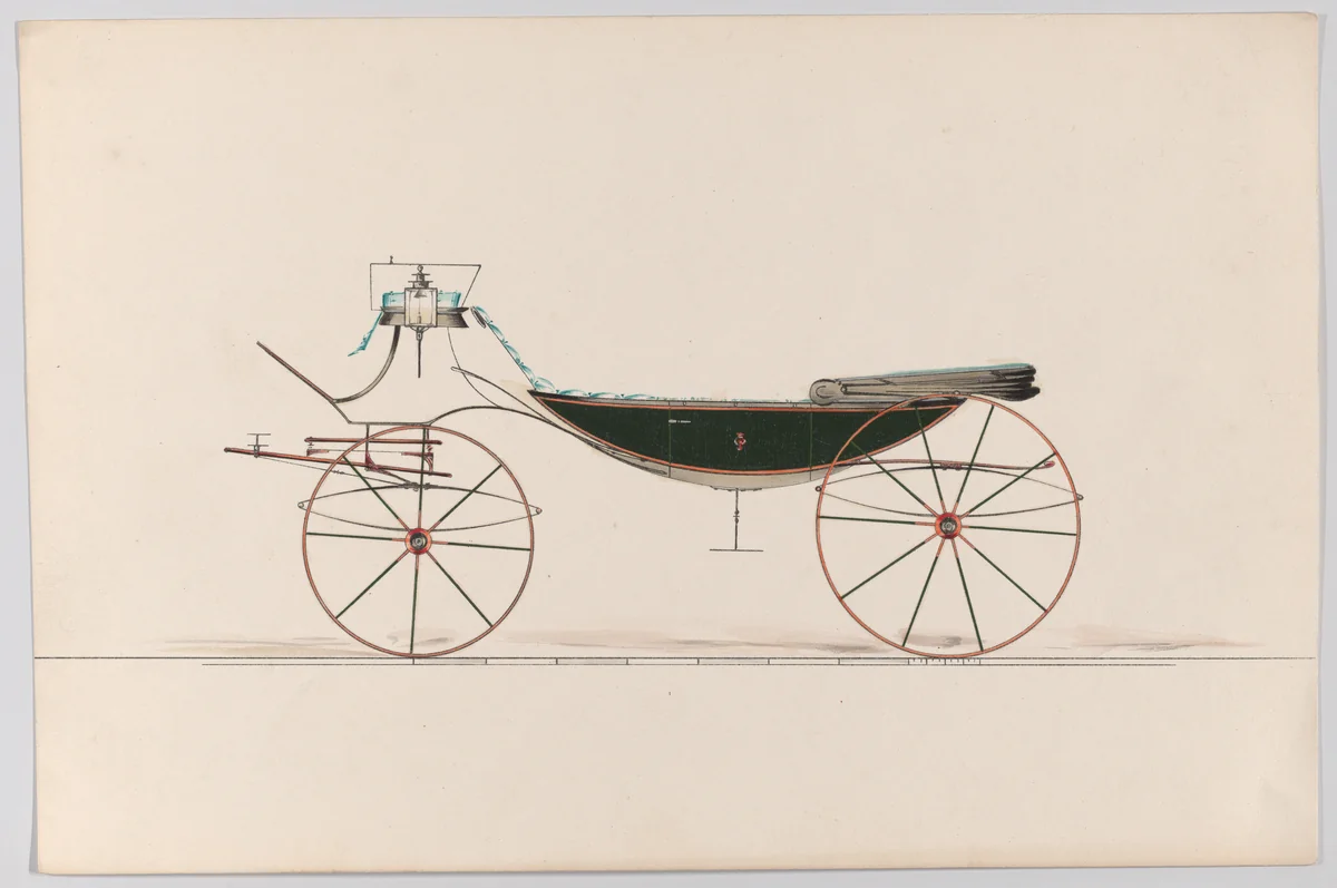 Design for Vis-à-vis with Canoe Bottom (unnumbered) by Brewster & Co., drawing, 1865-1875