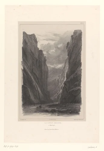 Zicht op de Aareschlucht bij Meiringen by Alexandre Calame, print, 1842