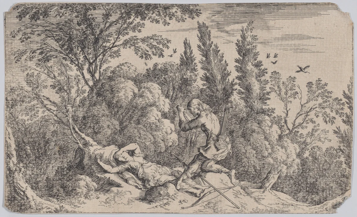 Cephalus and Procris, plate 70 from "Ovid's Metamorphoses" by Johann Wilhelm Baur, print, 1641