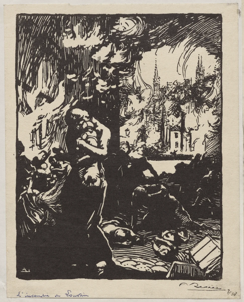 L'Incendie de Louvain by Auguste Louis Lepère, drawing, 1914