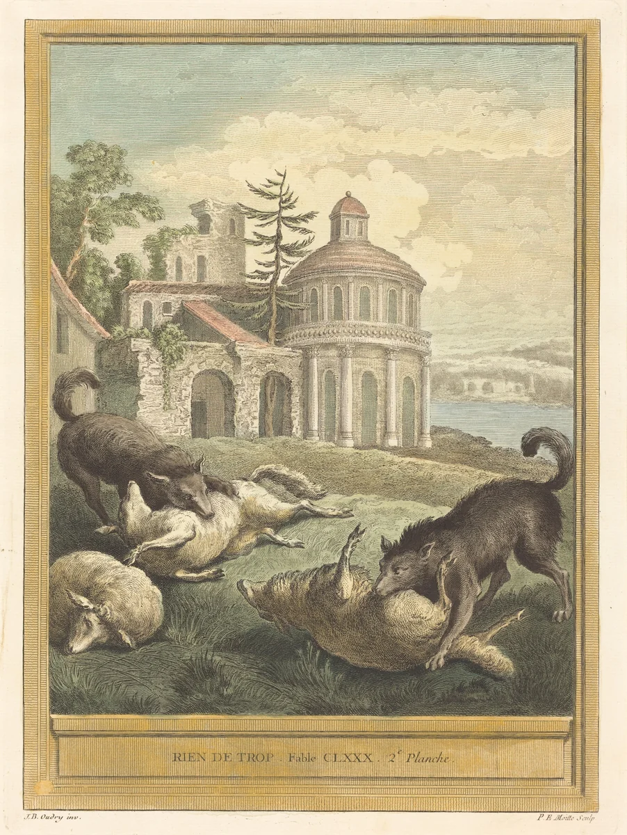 Rien de trop (Nothing in Excess) by Pierre Etienne Moitte; Jean-Baptiste Oudry, print, 1756