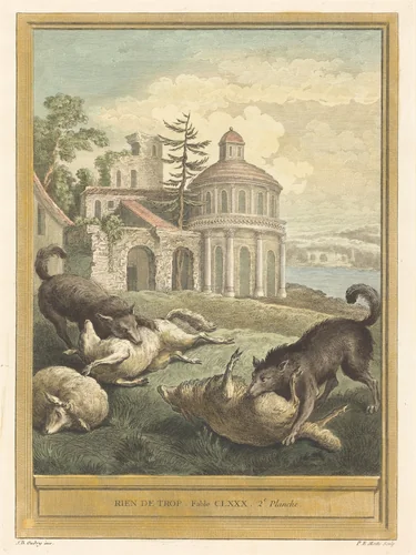 Rien de trop (Nothing in Excess) by Pierre Etienne Moitte; Jean-Baptiste Oudry, print, 1756