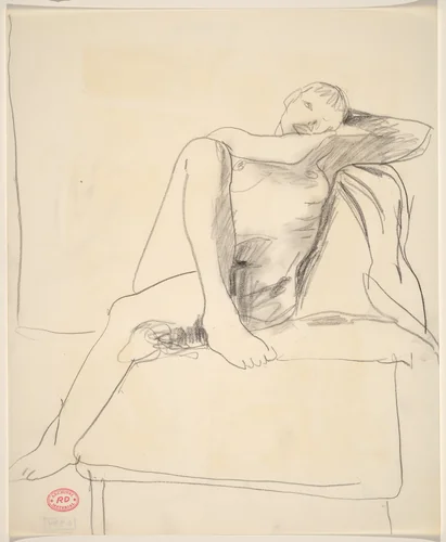 Untitled [female nude seated cross-legged on a stand] by Richard Diebenkorn, drawing, 1955-1967