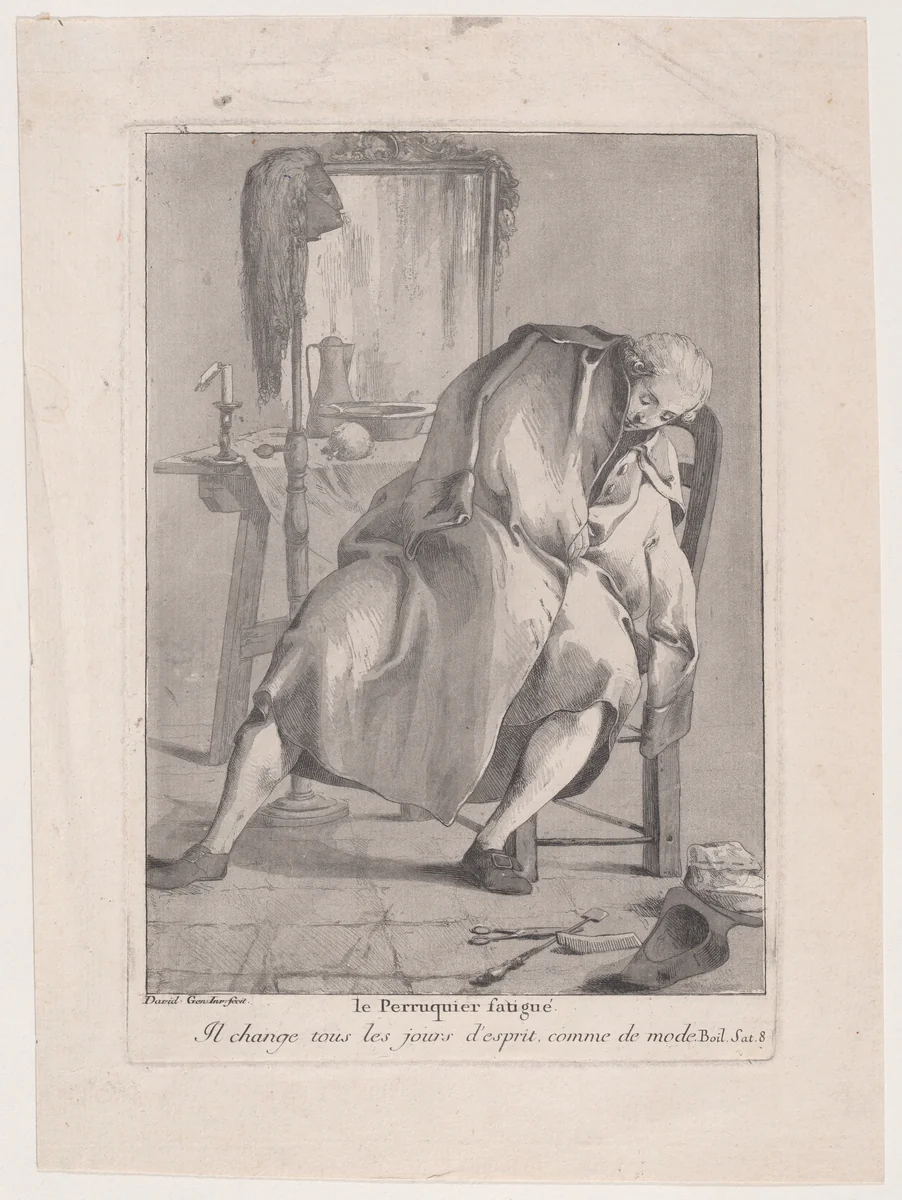 The Tired Wigmaker, from "Divers Portraits" by Giovanni David, print, 1775