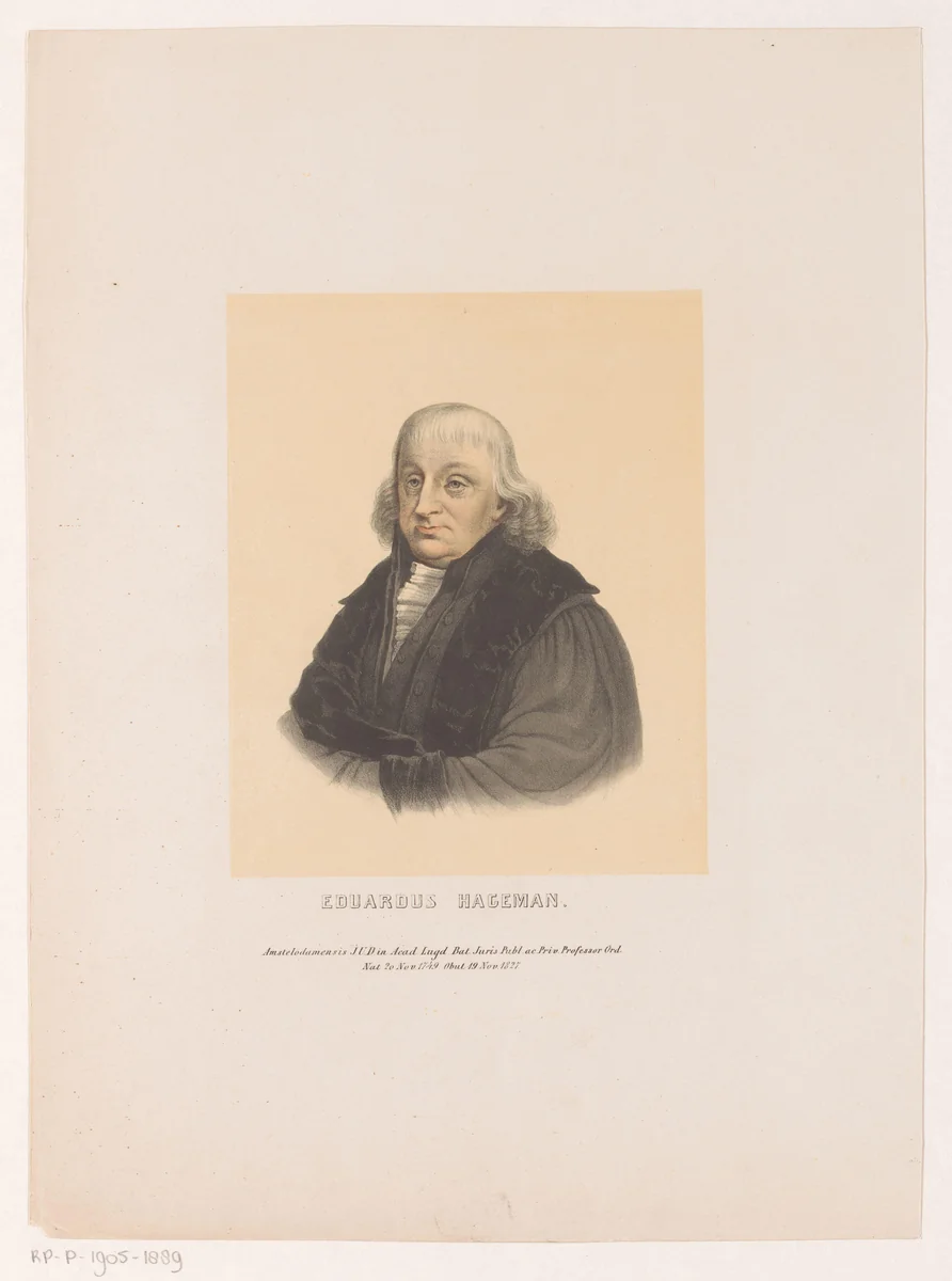 Portret van Eduard Hageman by Leendert Springer, print, 1850