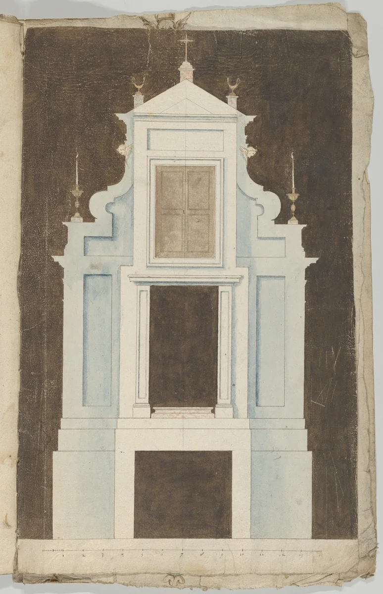 Design for an Altar or Wall Tomb in a Blue-Gray Stone by anonymous, drawing, 1600-1699