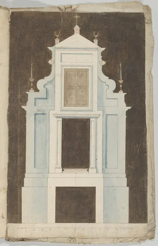 Design for an Altar or Wall Tomb in a Blue-Gray Stone by anonymous, drawing, 1600-1699